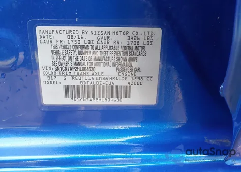 2017 Nissan Versa 1.6 Sv z USA, uszkodzony, nr VIN 3N1CN7AP2HL804630